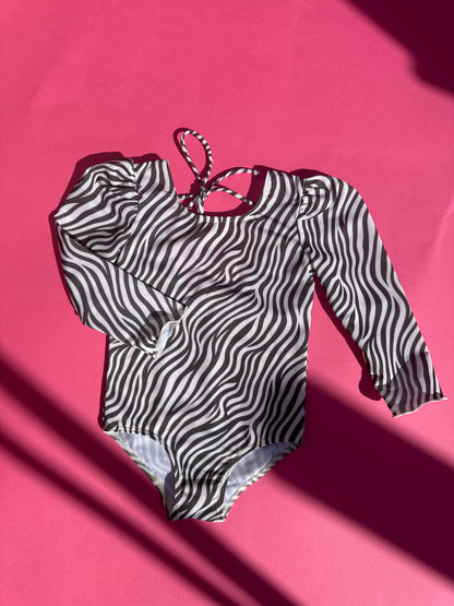 Children's one-piece swimsuit long sleeve *with UV protection* - zebra 