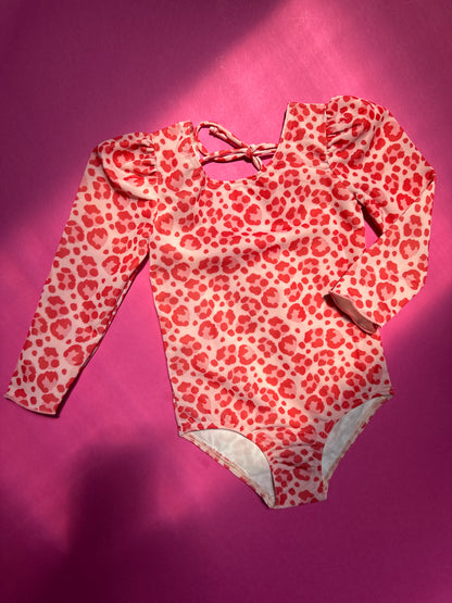 Children's one-piece swimsuit long sleeve *with UV protection* - leopard 