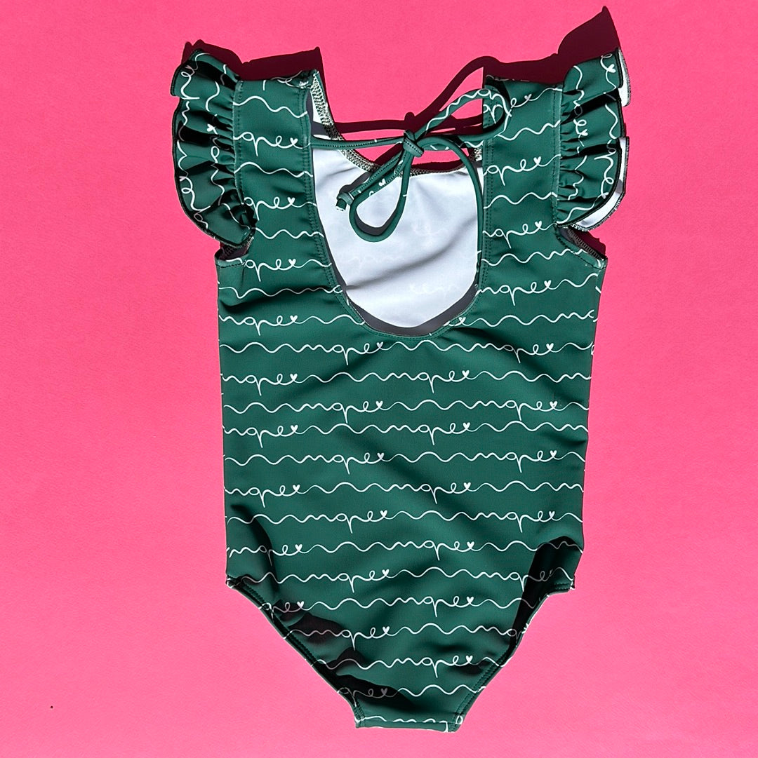 LIMITED EDITION - Children's one-piece swimsuit with curl *UV protection* - "sea" green 