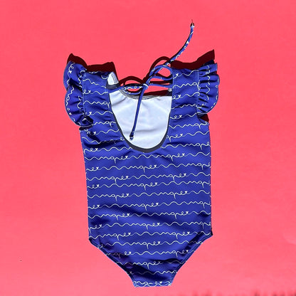 LIMITED EDITION - Children's one-piece swimsuit with curl *UV protection* - "sea" 