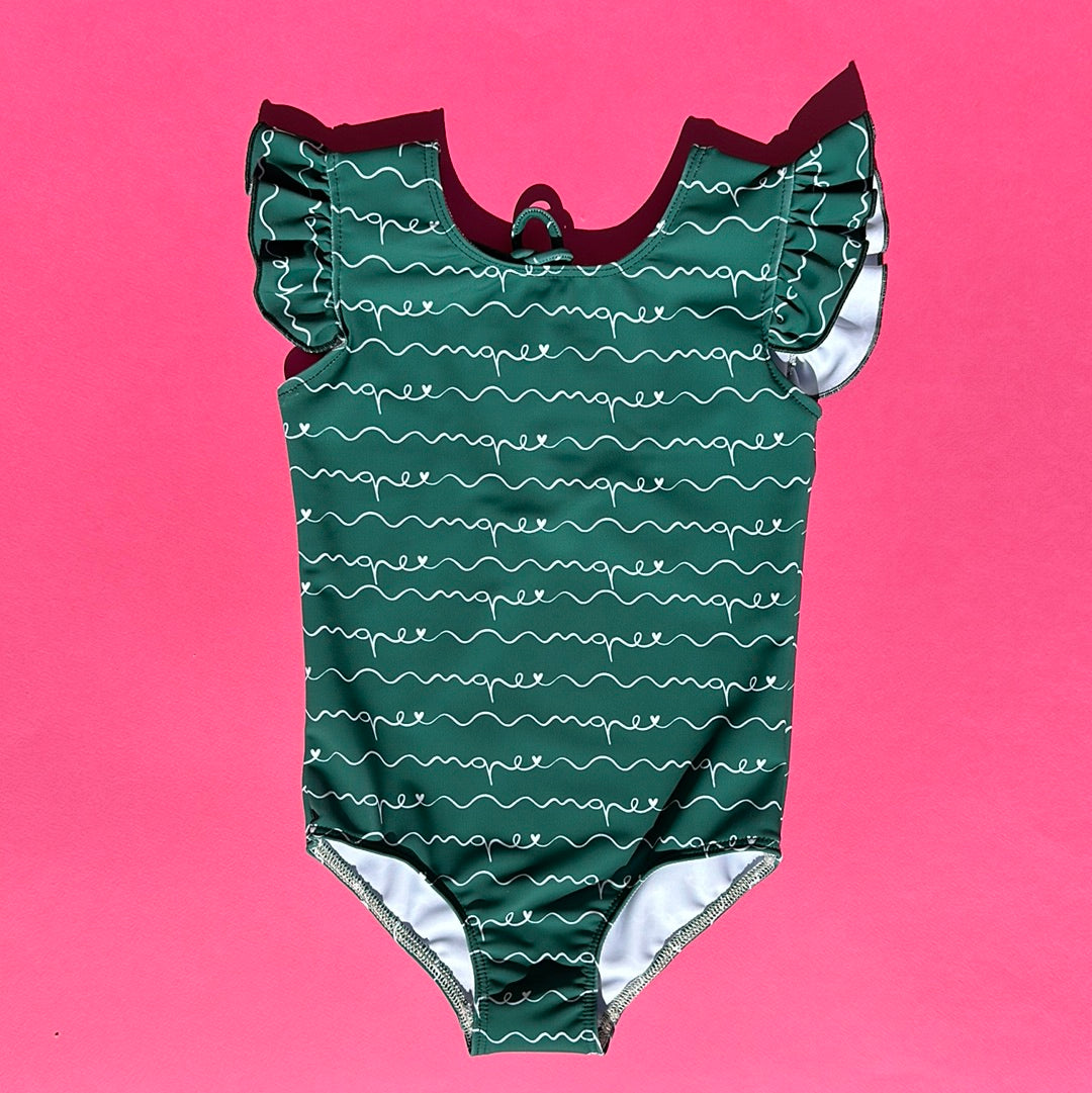 LIMITED EDITION - Children's one-piece swimsuit with curl *UV protection* - "sea" green 