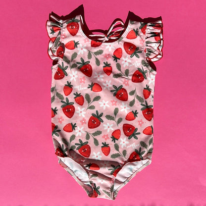 Children's one-piece swimsuit with curl *UV protection* - strawberries 